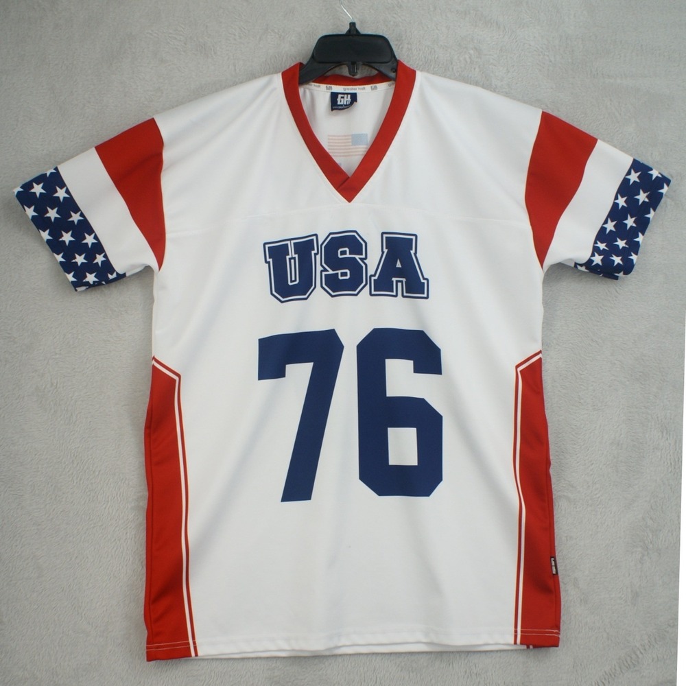 Greater Half USA 76 All Day 17 Patriotic Jersey Mens Large White Red Blue V-Neck
